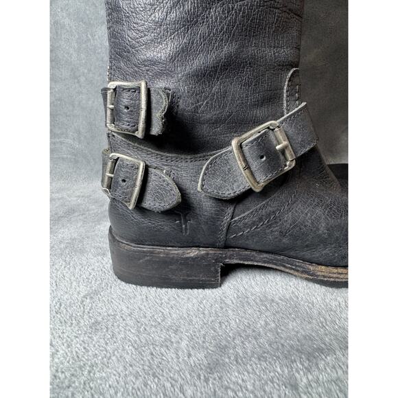 Frye Veronica Back Zip Tall Black Leather Moto Engineer Boots 77551 Women’s 5.5B - Picture 1 of 12